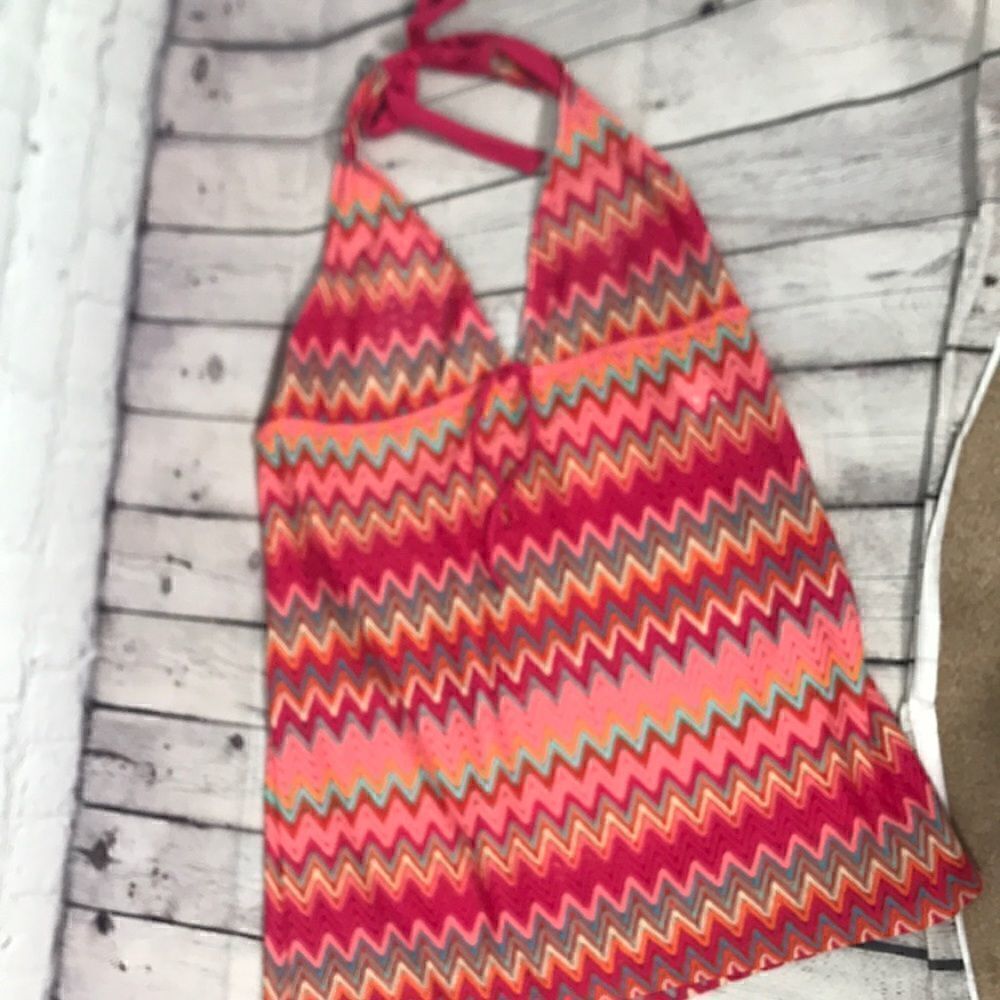 Perry Ellis Knit Halter Swimsuit Coverup, slightly sheer Large Beautiful colors